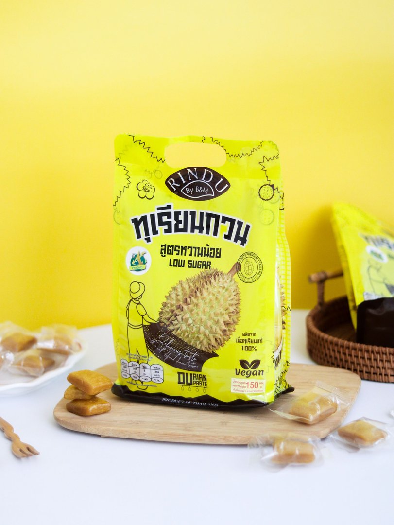 ทุเรียนกวน สูตรหวานน้อย ขนาด 500 กรัม ตรา รินดู