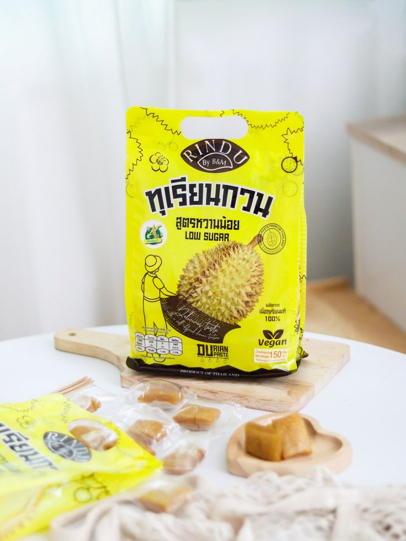 ทุเรียนกวน สูตรหวานน้อย ขนาด 500 กรัม ตรา รินดู