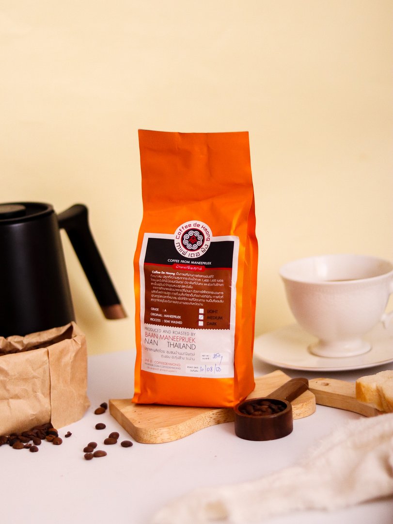 เมล็ดกาแฟคั่ว คั่วกลาง ตรา กาแฟ เดอ ม้ง