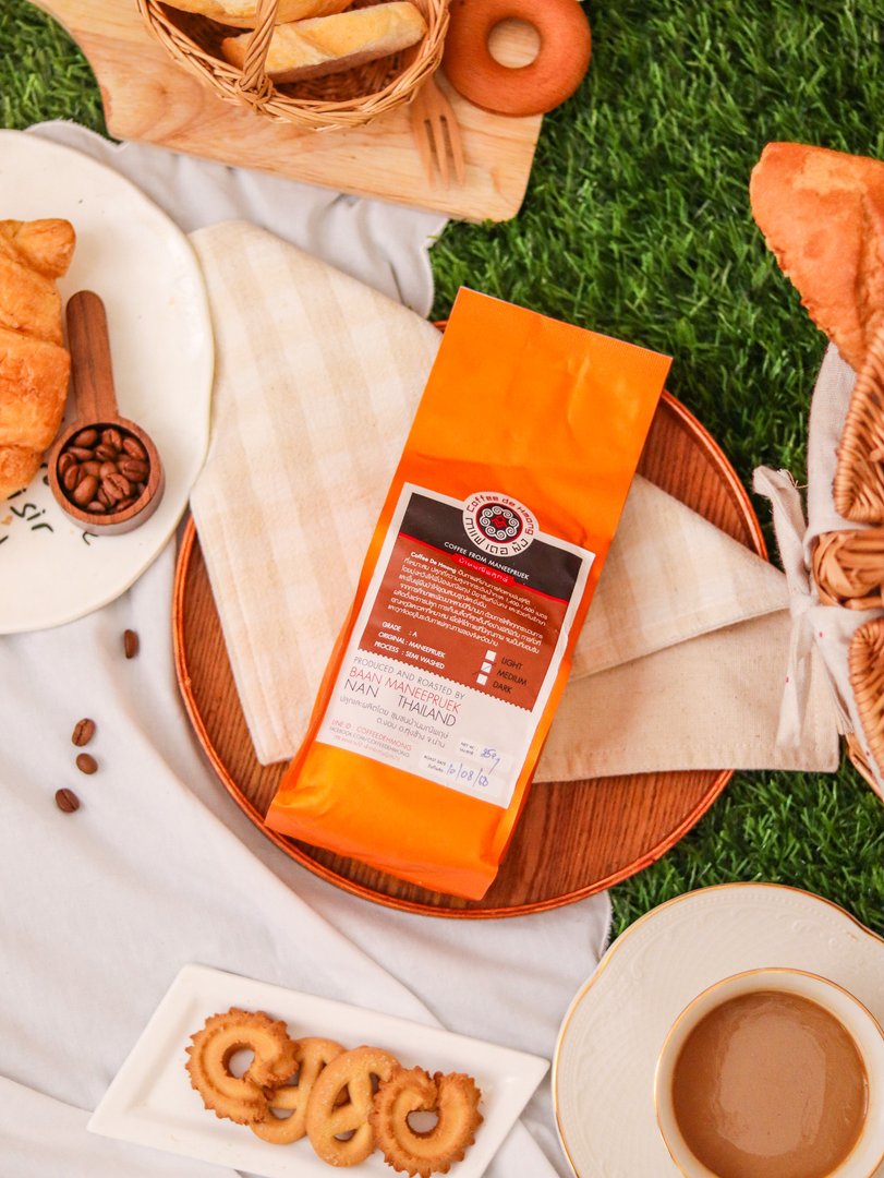 เมล็ดกาแฟคั่ว คั่วกลาง ตรา กาแฟ เดอ ม้ง