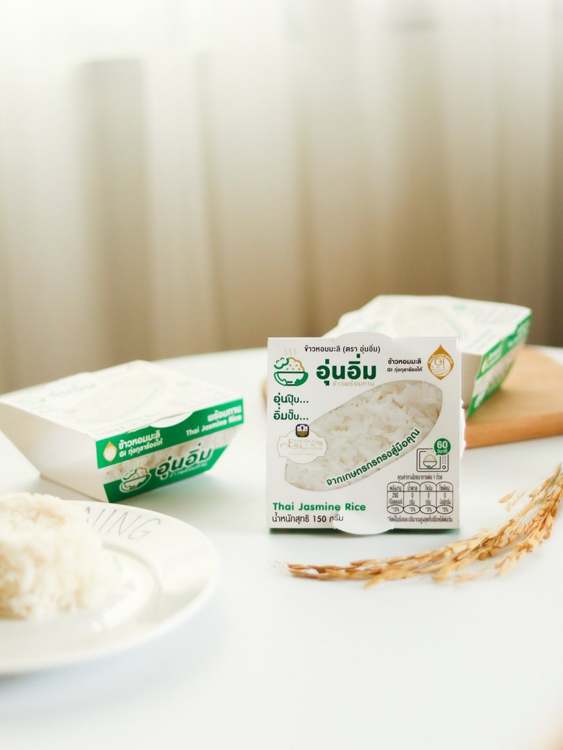 ข้าวหอมมะลิ พร้อมทาน ขนาด 150 กรัม x 12 ถ้วย ตรา อุ่นอิ่ม