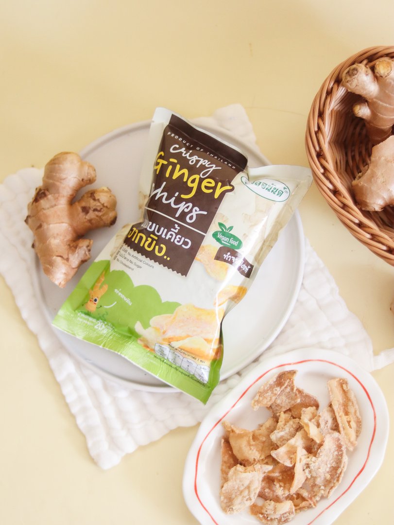 ขิงแผ่นอบกรอบ ขนาด 20 กรัม ตรา นวลอนันต์