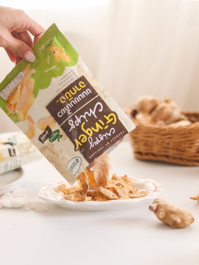 ขิงแผ่นอบกรอบ ขนาด 20 กรัม ตรา นวลอนันต์